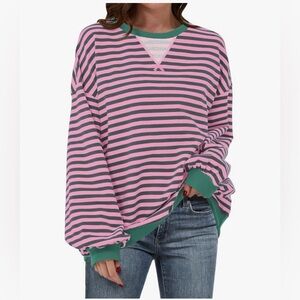 NWT Striped Pink and Green Sweatshirt-S